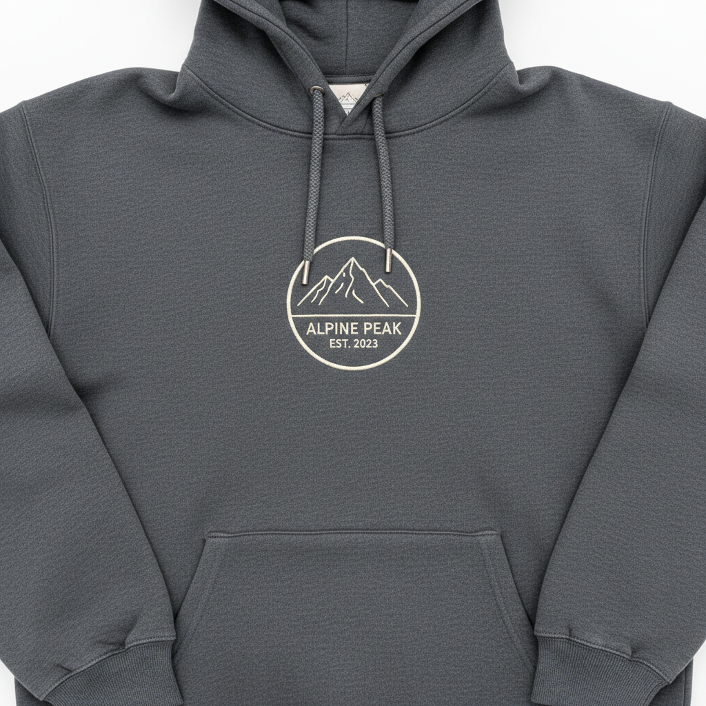 Black premium pullover hoodie with small embroidered logo on chest